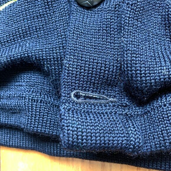 Vintage 60s Dehen 100% Wool Navy Varsity Cardigan -  Kids Size 4T - Picture 5 of 12